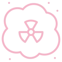 Circular pink badge with a stylized geometric symbol in the center.